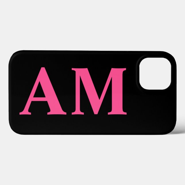 Modern Stylish Hot Pink Black Monogram Initials  Case-Mate iPhone Case (Back (Horizontal))