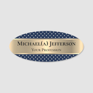 Modern Stylish Ink Dark Blue Polka Dot Luxury Gold Name Tag