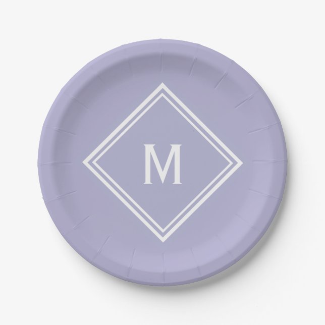 Modern Stylish Lavender Custom Monogram Paper Plate (Front)