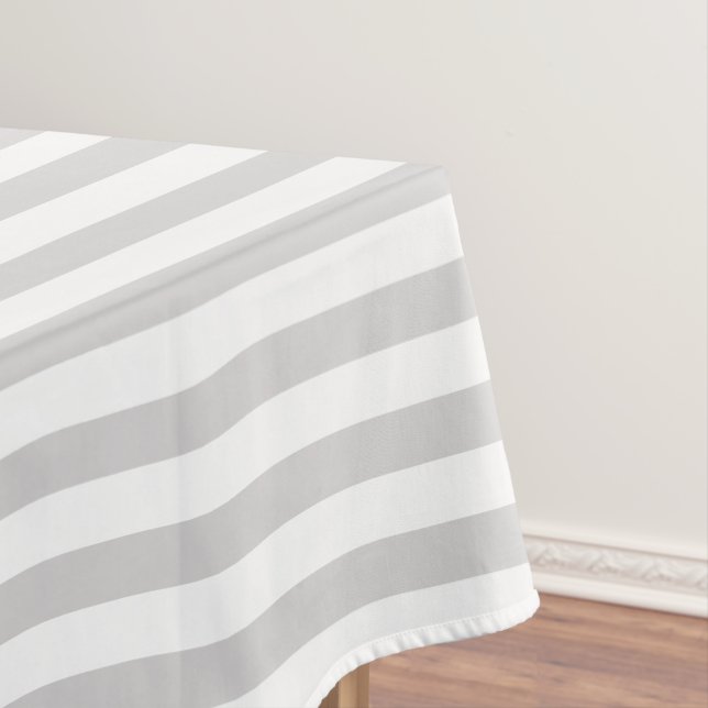 Modern Stylish Light Grey White Stripes Pattern Tablecloth (In Situ)