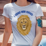 Modern Stylish Lion of Judah I Stand with Israel T-Shirt<br><div class="desc">This beautiful,  stylish shirt shows your support for Israel! A digitally painted Lion of Judah is the focal point,  along with modern typography reading,  "I Stand with Israel" in blue. A textured blue background adds a grunge look. *Original artwork created by Tracey Khalei / Orabella Prints.</div>