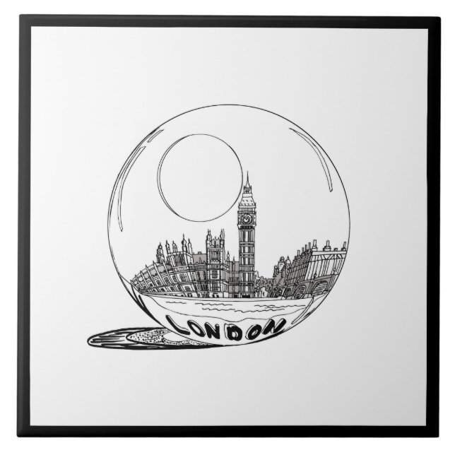 Modern Stylish London Sity Black White Tile (Front)