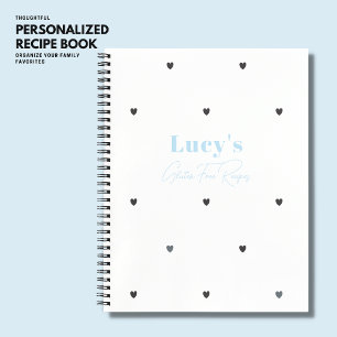 Modern Stylish Love Heart Pale Blue Recipe Book