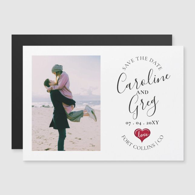 Modern Stylish Love Typography Photo Save the Date Magnetic Invitation (Front/Back)