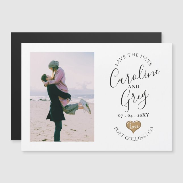 Modern Stylish Love Typography Photo Save the Date Magnetic Invitation (Front/Back)