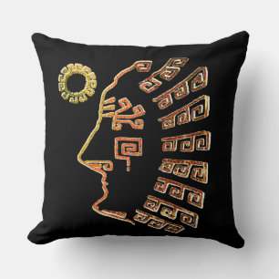 Modern Stylish Machu Picchu Drawing on Black Cushion