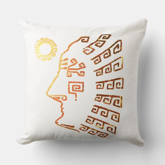 Modern Stylish Machu Picchu Drawing on White Cushion (Front)