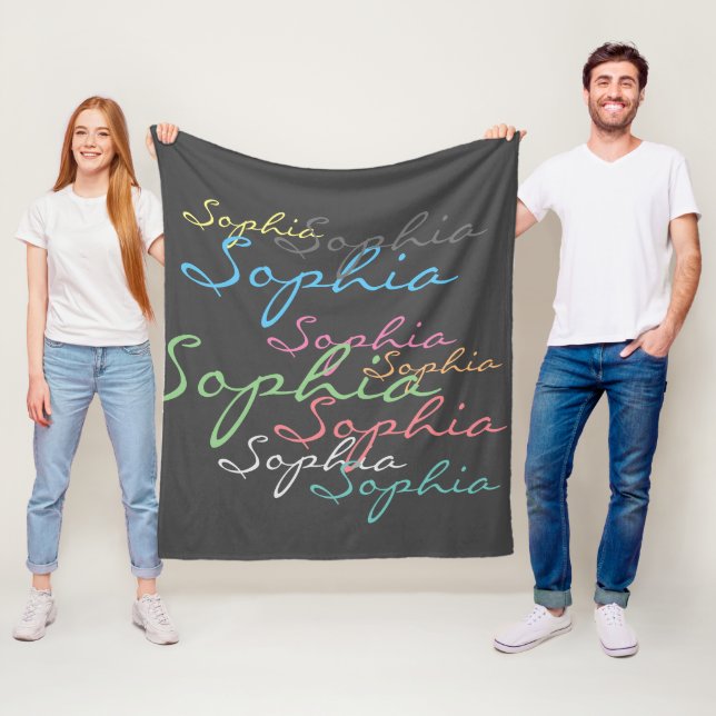 Modern Stylish Maximalist Custom Name Typography Fleece Blanket (In Situ)
