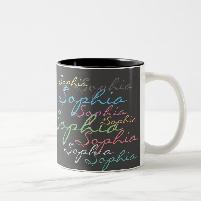 Modern Stylish Maximalist Custom Name Typography Two-Tone Coffee Mug (Right)