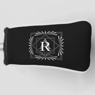 Modern Stylish Monogram Black Golf Head Cover
