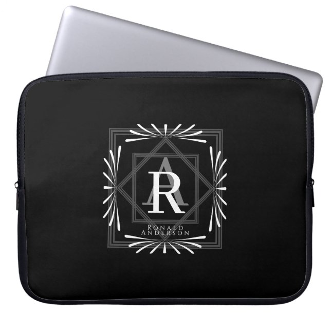 Modern Stylish Monogram Black  Laptop Sleeve (Front)