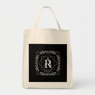 Modern Stylish Monogram Black Tote Bag