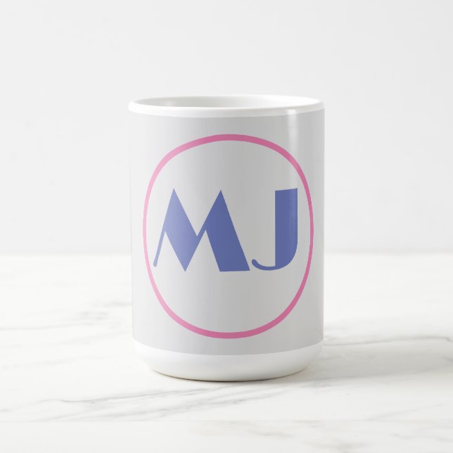 Modern Stylish Monogram Blue Initial Letters Grey Coffee Mug (Center)