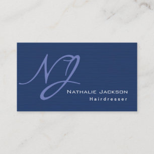 Modern Stylish Monogram Blue Texture Hairdresser Business Card