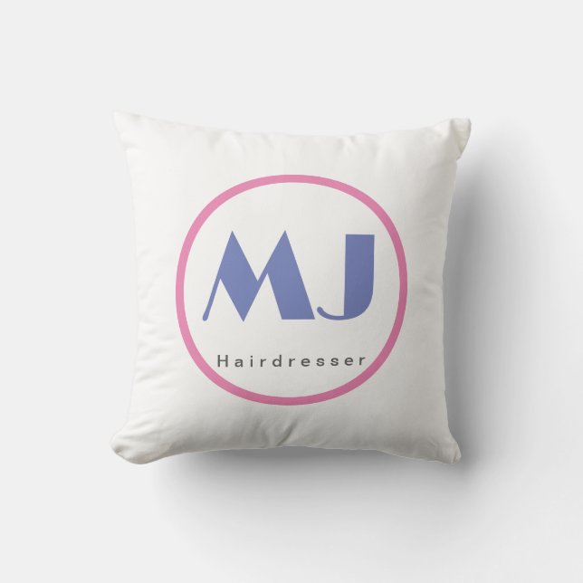 Modern Stylish Monogram Blue White Hairdresser Cushion (Front)