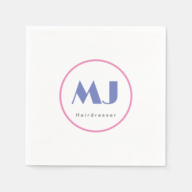 Modern Stylish Monogram Blue White Hairdresser Napkin (Front)