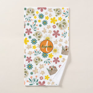 Modern stylish monogram botanical white pink chic hand towel