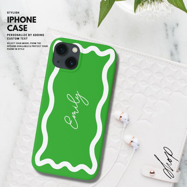 Modern Stylish Monogram Bright Green Retro Wave Case-Mate iPhone Case (Creator Uploaded)