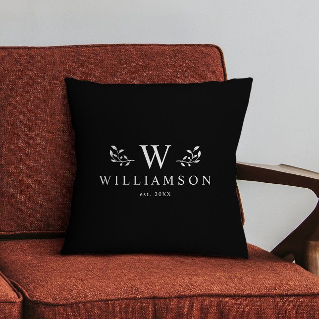 Modern Stylish Monogram Custom Family Name Black  Cushion (#HomeDecor #MonogramMagic)