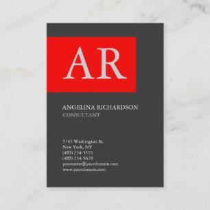 Modern Stylish Monogram Elegant Plain Grey Red Business Card