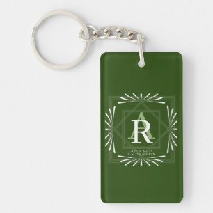 Modern Stylish Monogram Green Key Ring