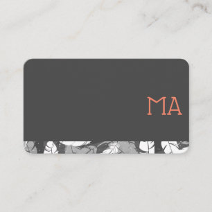 Modern Stylish Monogram / Grey Feather Trim Business Card