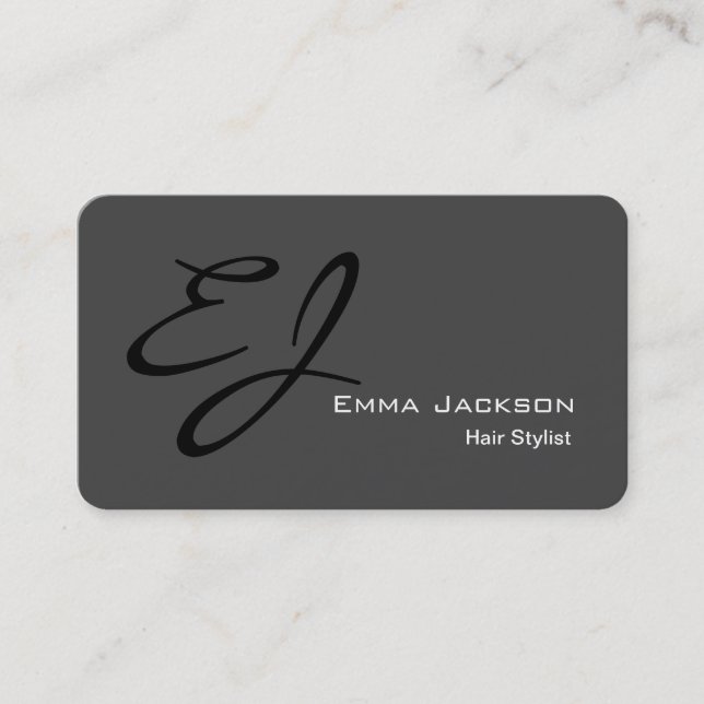 Modern Stylish Monogram Grey Hair Stylist Business Card (Front)