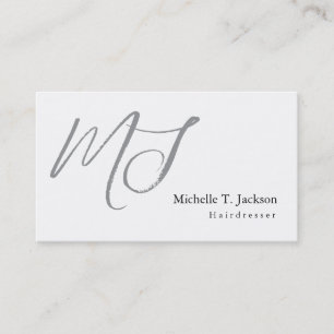 Modern Stylish Monogram Grey White Hairdresser Business Card