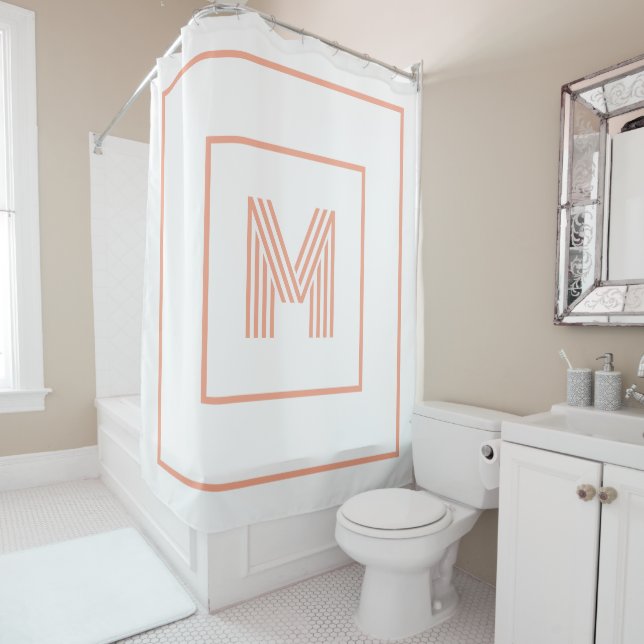  Modern stylish Monogram initial white peach Shower Curtain (In Situ)