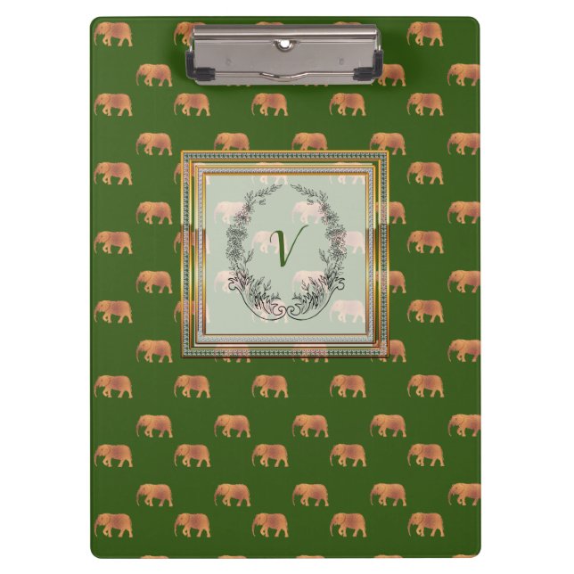 Modern Stylish Monogram Patterns Elephants Clipboard (Front)