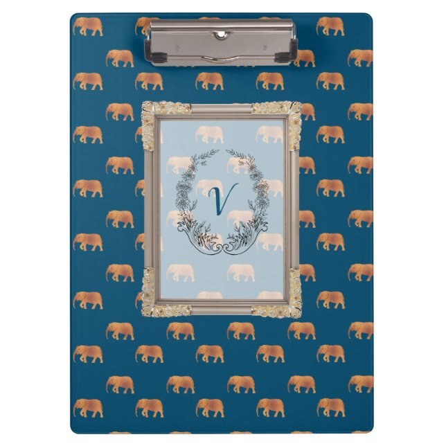 Modern Stylish Monogram Patterns Elephants Clipboard (Front)