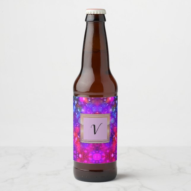 Modern Stylish Monogram Patterns Winter Party Beer Bottle Label (Front)