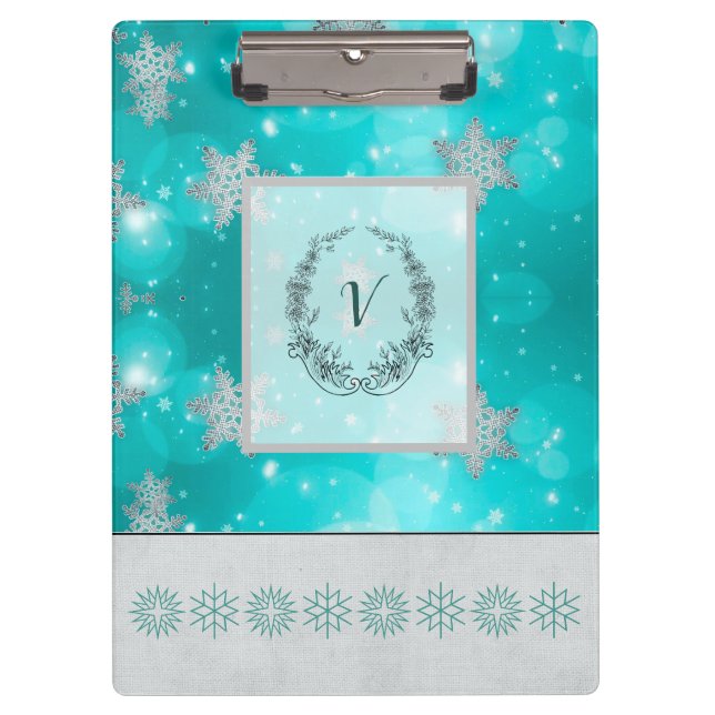 Modern Stylish Monogram Patterns Winter Snowflakes Clipboard (Front)