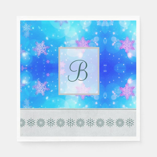 Modern Stylish Monogram Patterns Winter Snowflakes Napkin (Front)