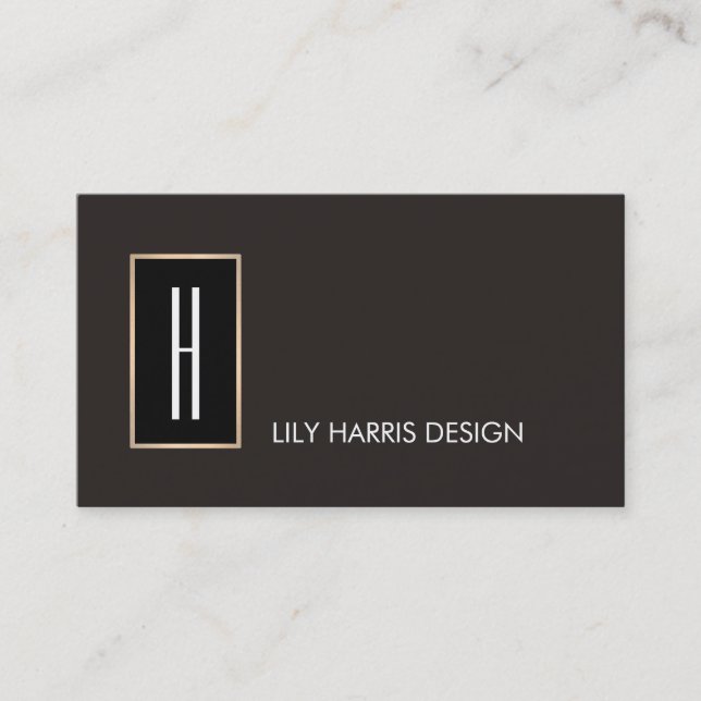 Modern Stylish Monogram, Professional Black Business Card (Front)