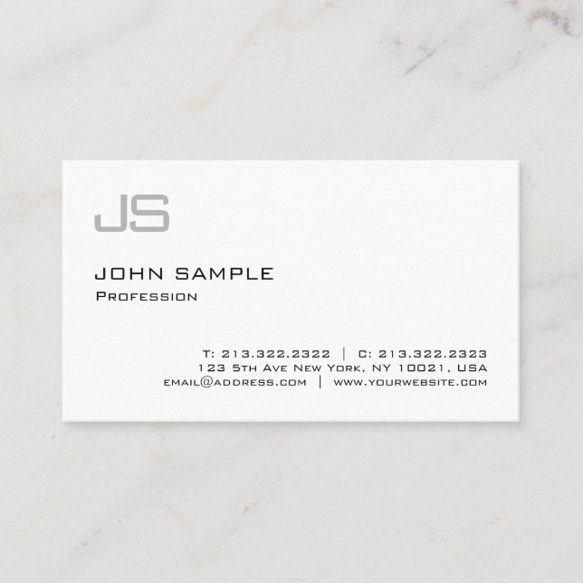 Modern Stylish Monogram Professional Sleek Plain Business Card (Front)