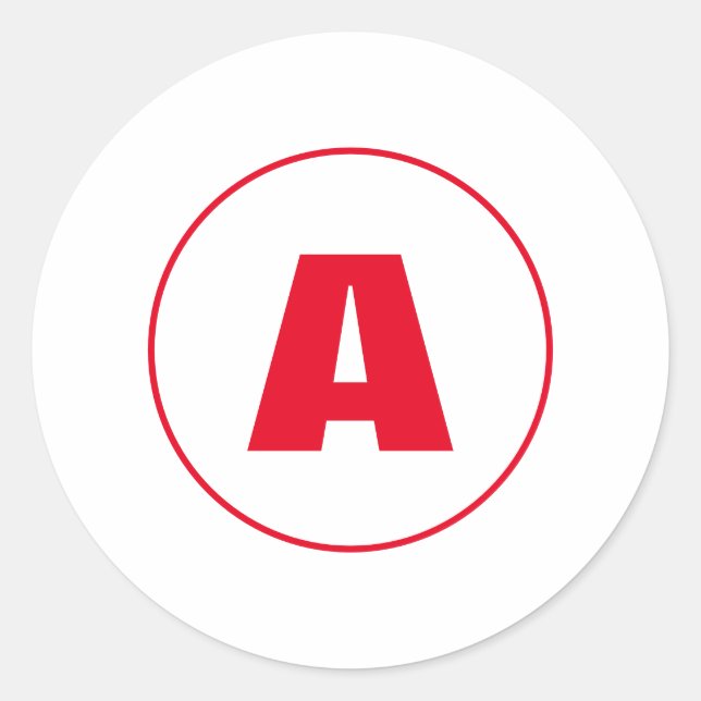 Modern Stylish Monogram Red Initial Letter White Classic Round Sticker (Front)