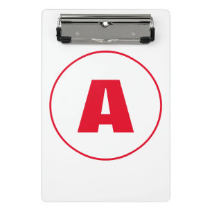 Modern Stylish Monogram Red Initial Letter White Mini Clipboard