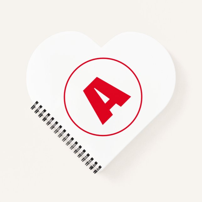 Modern Stylish Monogram Red Initial Letter White Notebook (Front)