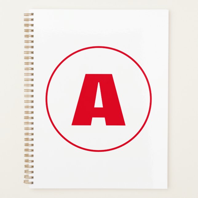 Modern Stylish Monogram Red Initial Letter White Planner (Front)