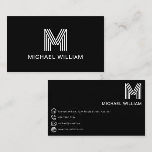 Modern Stylish Monogram Simple Sleek Black Business Card