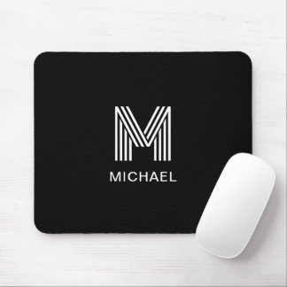 Modern Stylish Monogram Simple Sleek Black Mouse Pad