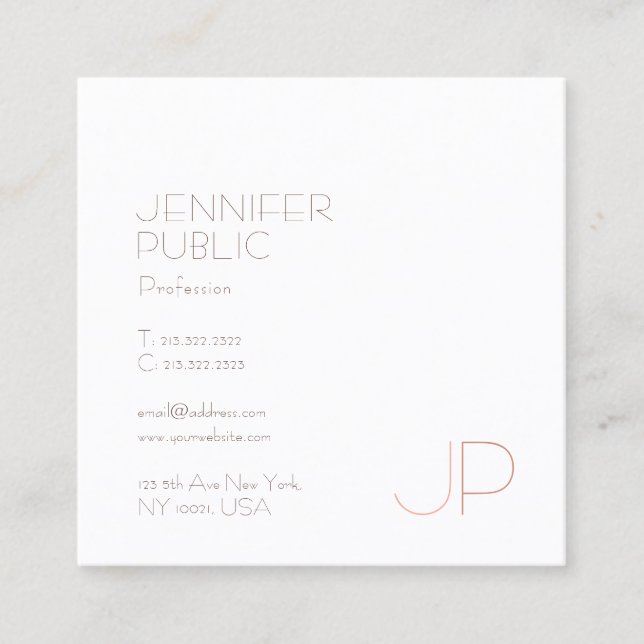 Modern Stylish Monogram Trendy Design Luxury Plain Square Business Card (Front)