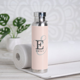 Modern Stylish Monogram Typography Blush Pink Water Bottle