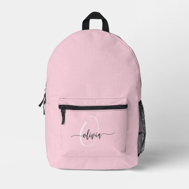 Modern Stylish Monogram Typography Pink Printed Backpack (Front)