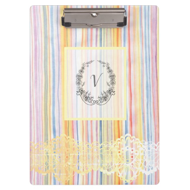Modern Stylish Monogram Vintage Strips Clipboard (Front)