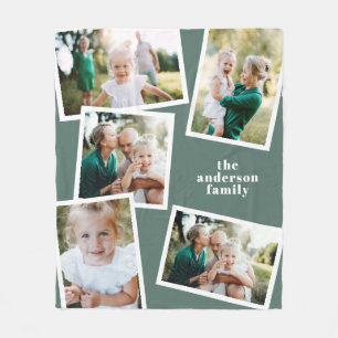 Modern stylish multi photo family home decor sage fleece blanket