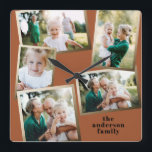Modern stylish multi photo family home decor square wall clock<br><div class="desc">Modern gold multi photo family holiday card.</div>