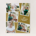 Modern stylish multi photo family home mustard jigsaw puzzle<br><div class="desc">Modern stylish multi photo family home gift,  Ideal anniversary,  birthday,  mothers day,  fathers day,  new house or Christmas gift. Mustard colour can be changed.</div>