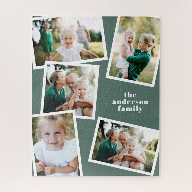 Modern stylish multi photo family home sage green jigsaw puzzle (Vertical)